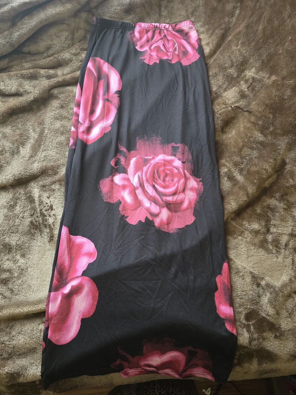 SHEIN Black Maxi Swim Sarong with Pink Rose Print